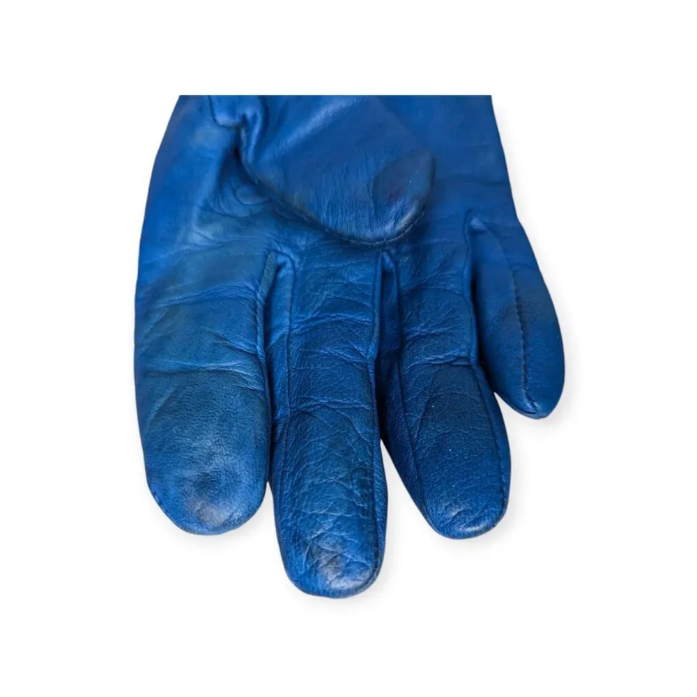 Vintage WilliSmith Blue Leather Wool & Cashmire Lined Women's Gloves Size Small